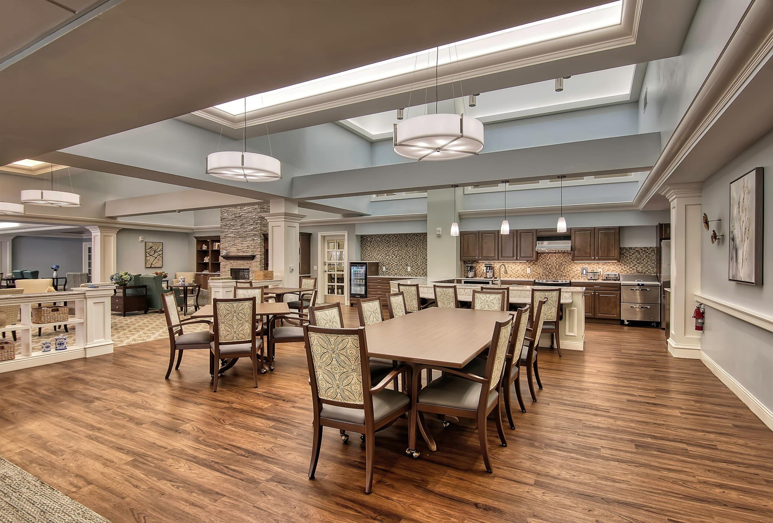 Memory care common area and kitchen