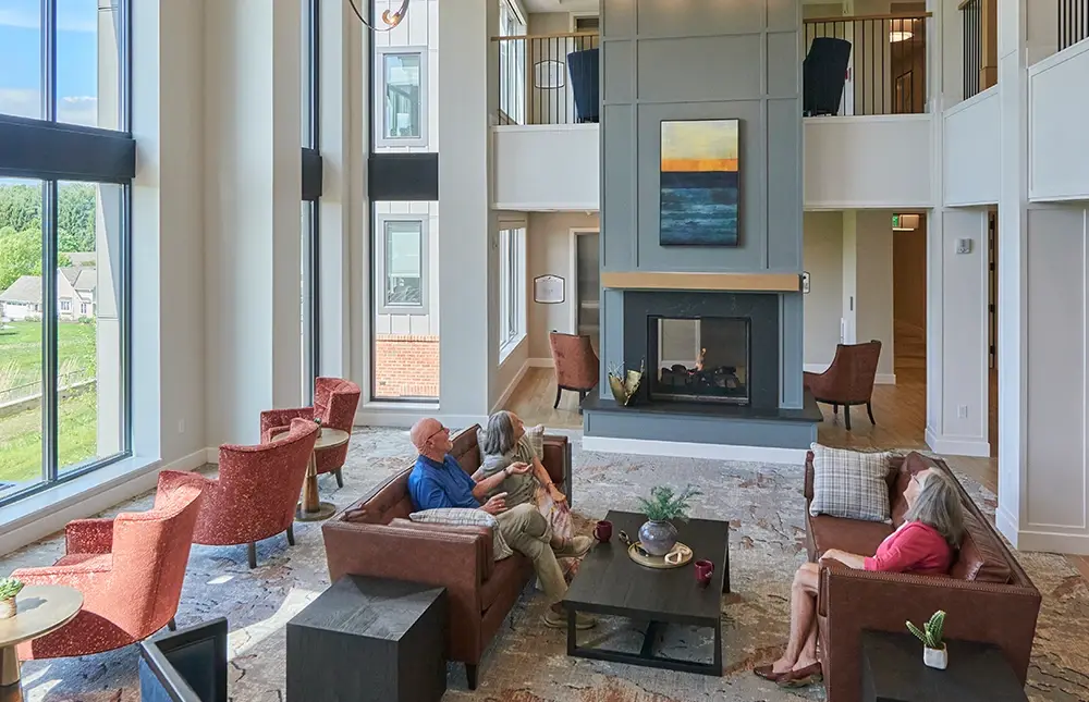 Residents in large modern common space