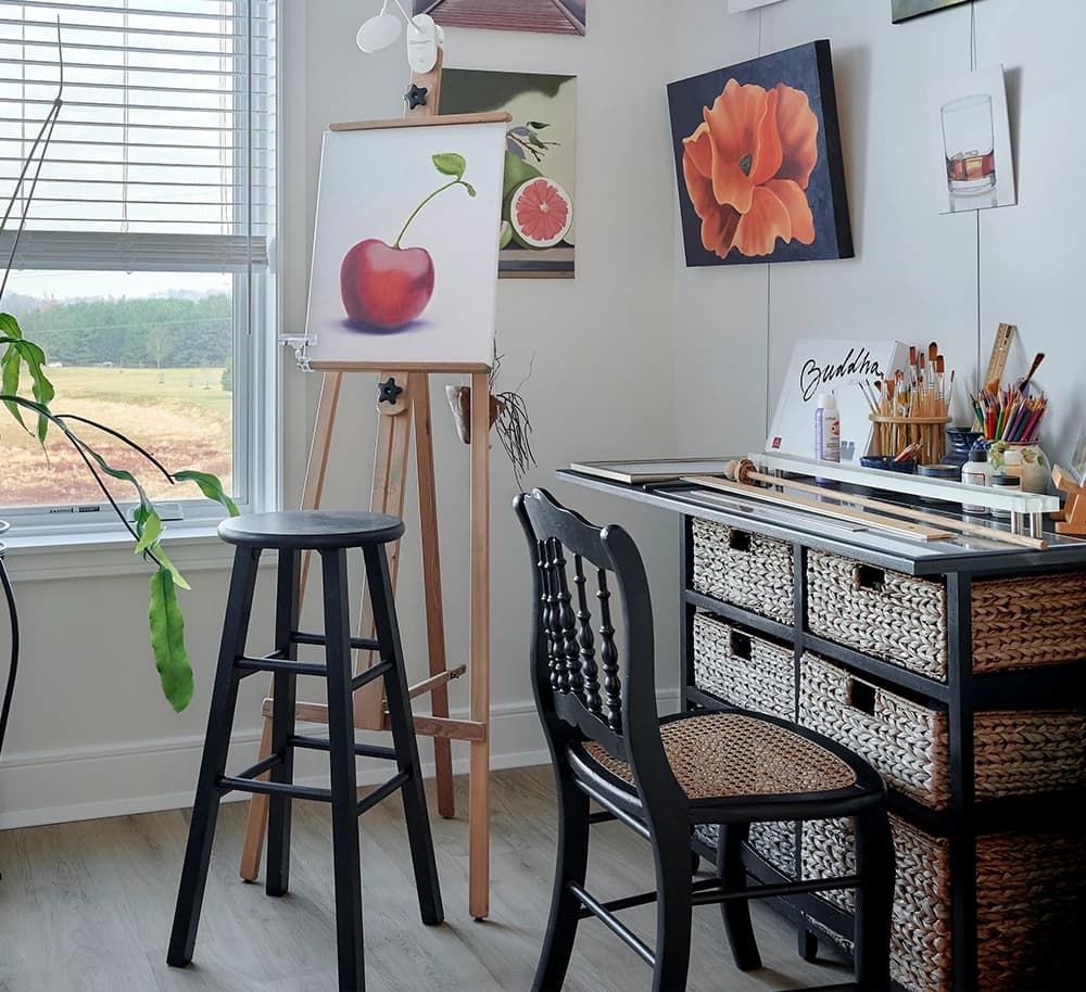 Artists space with paintings