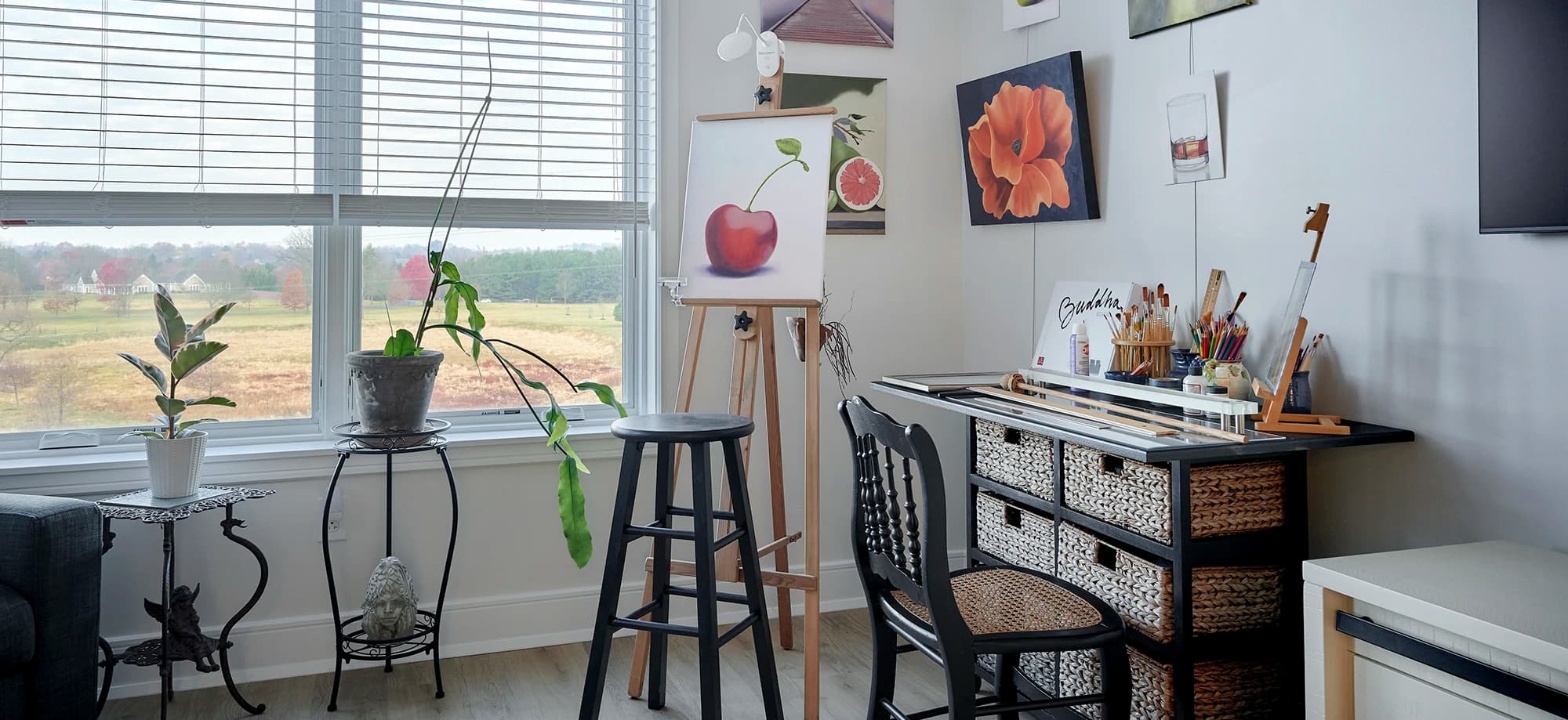 Artists space with paintings