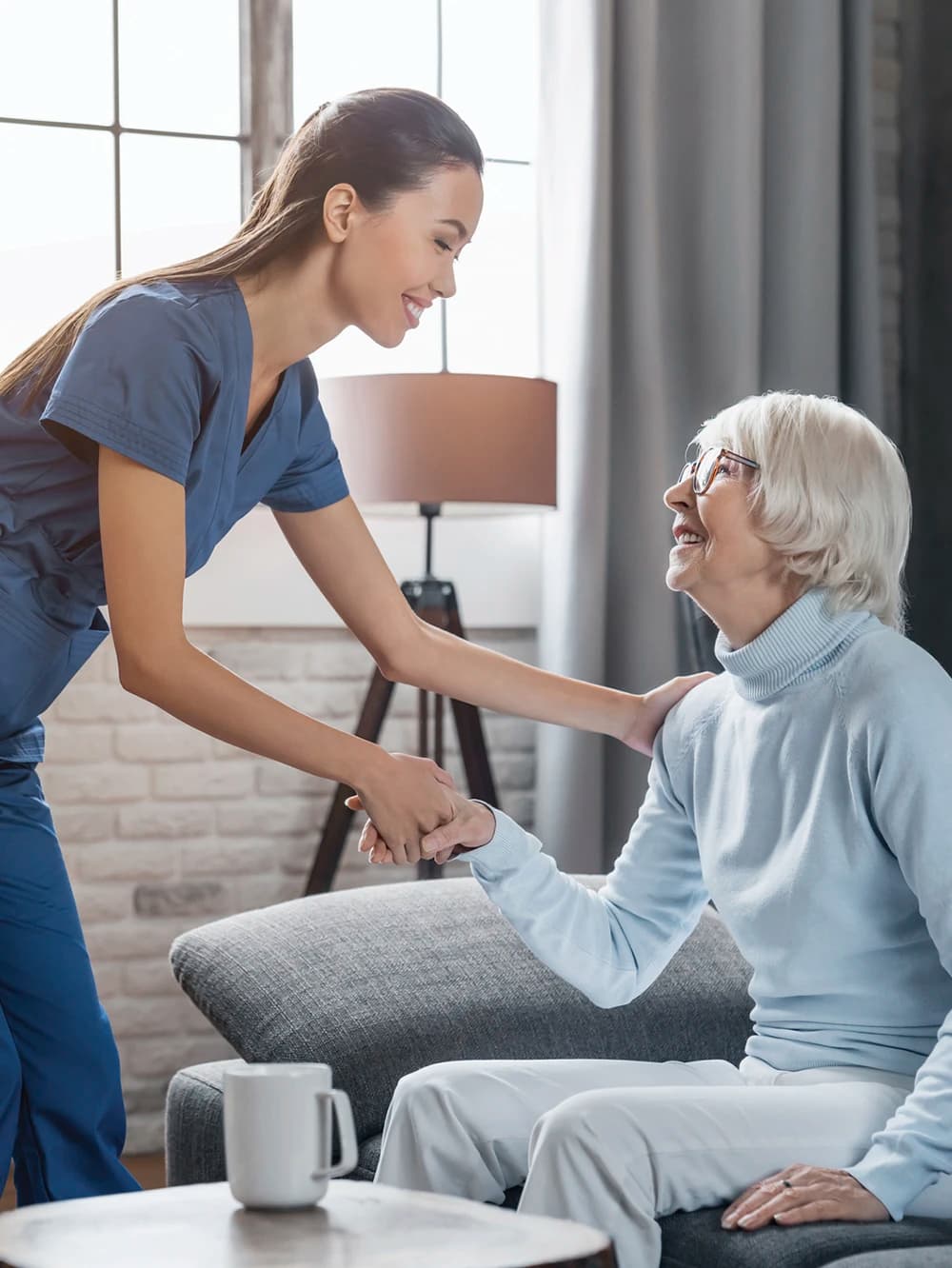 Care giver helping woman