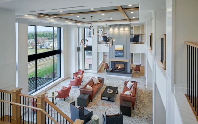 Top view of large open modern public area with seats