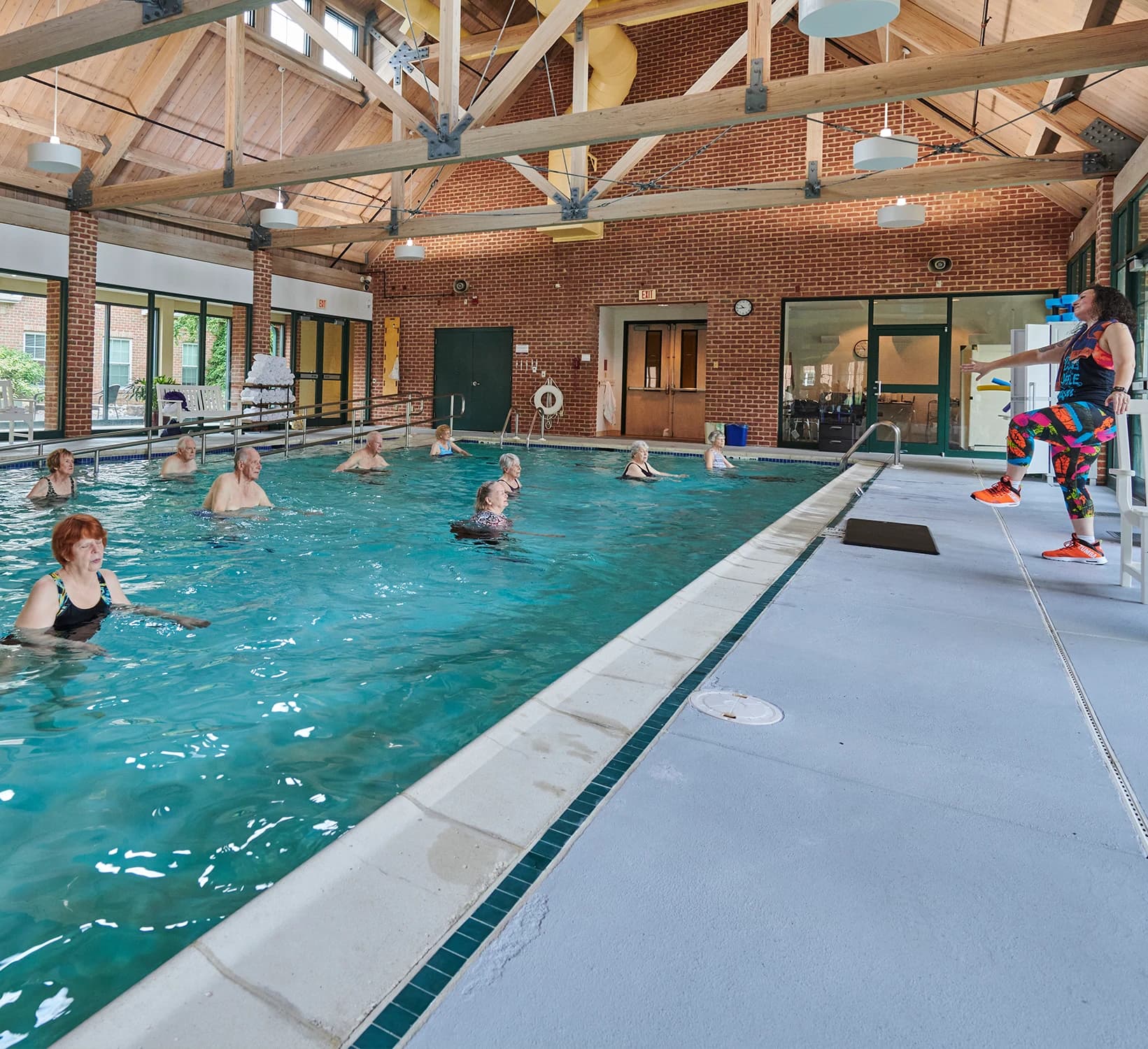 Residents taking a poor fitness class with instructor