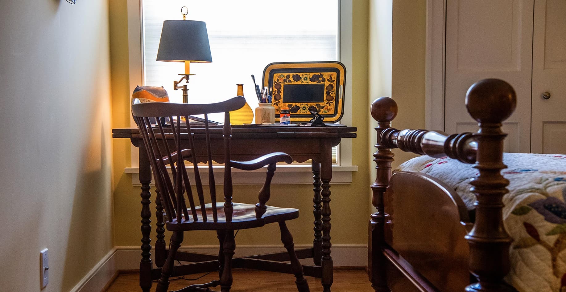 Chair at table with crafts