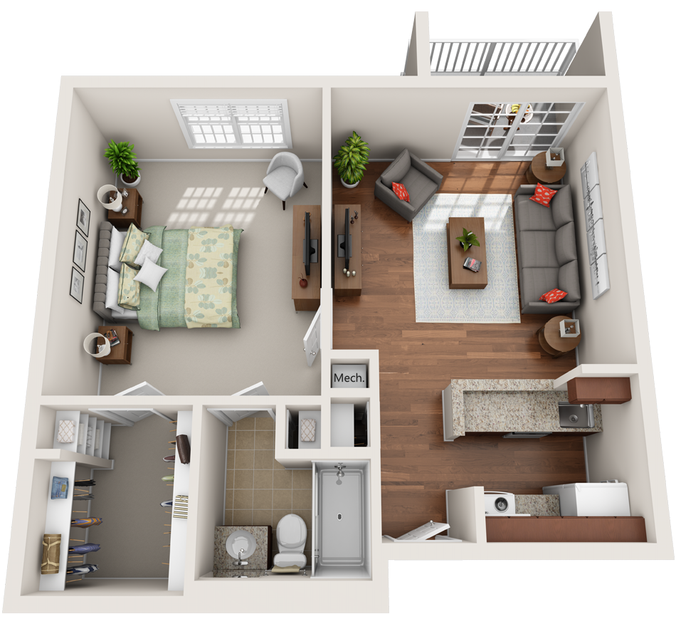 One Room Apartment Layout