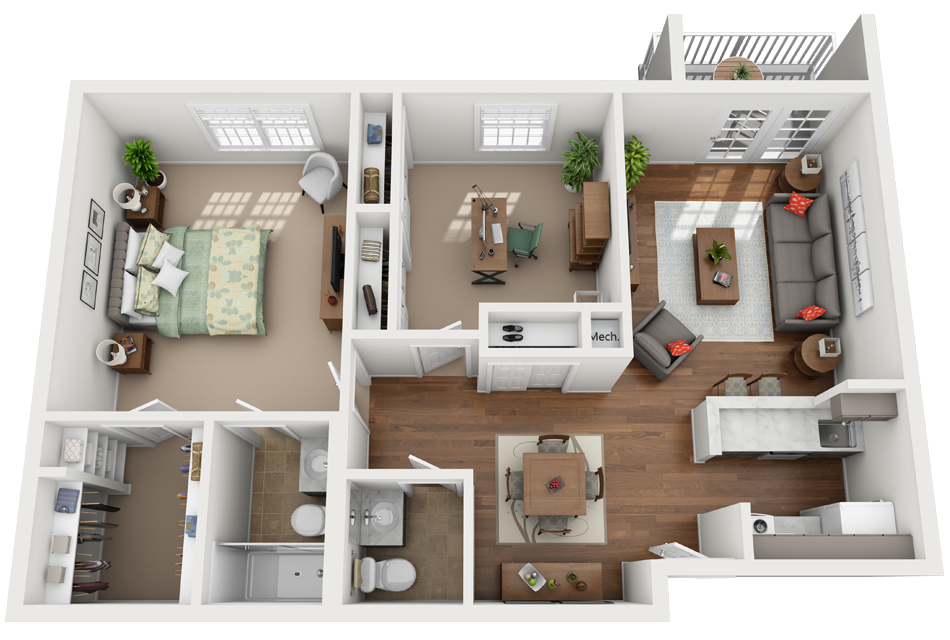 One Bedroom with Den Illustration